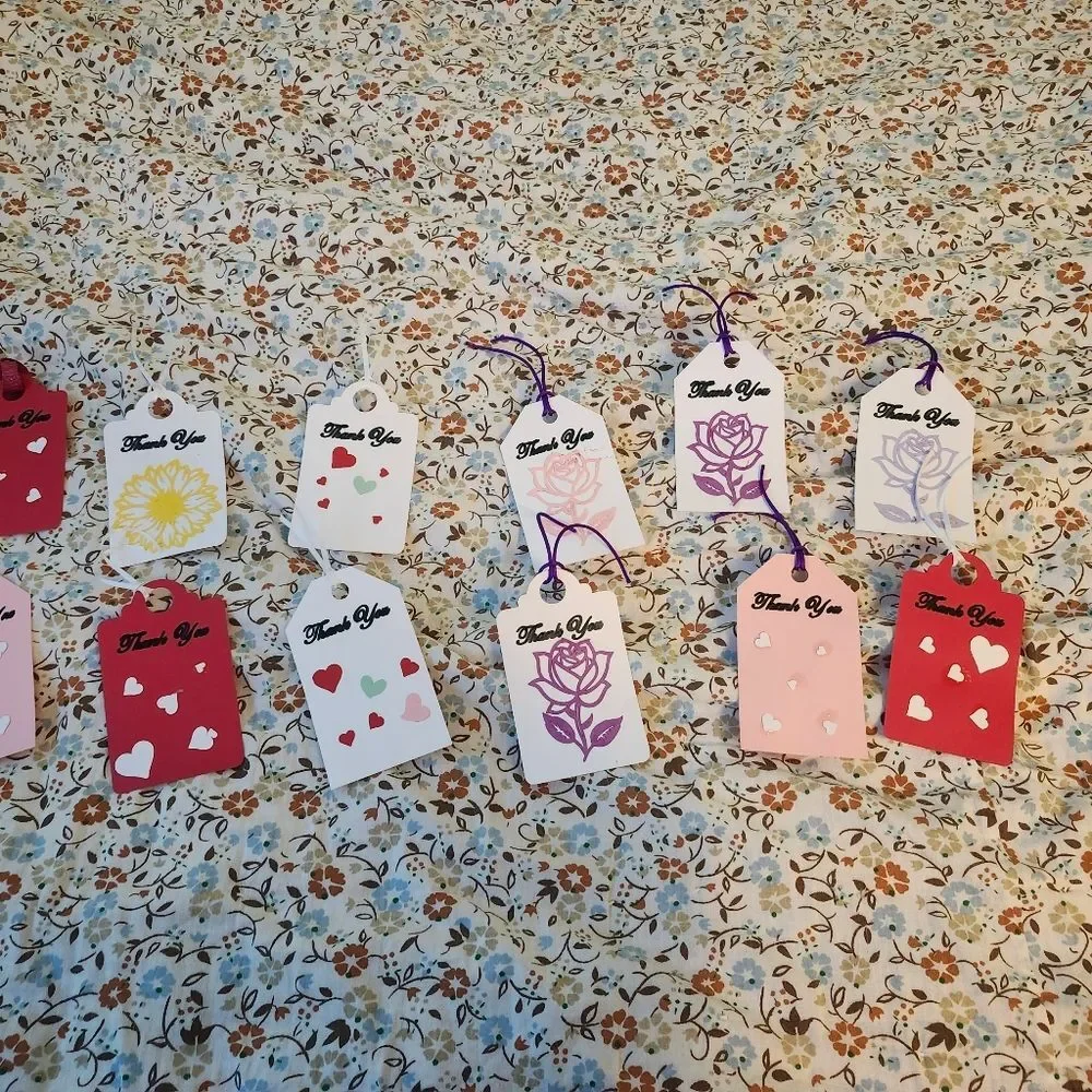 Hand Crafted 3-D Floral  Colorful Gift Tags Thank You Cards Set of 12